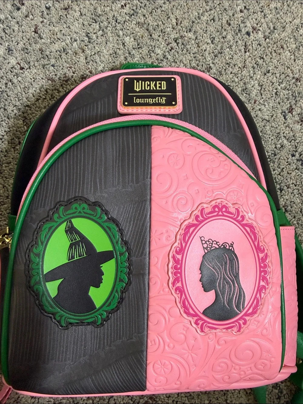 Wicked x Loungefly Universal Pink & Black Backpack Pink & Green Cameo Design NEW